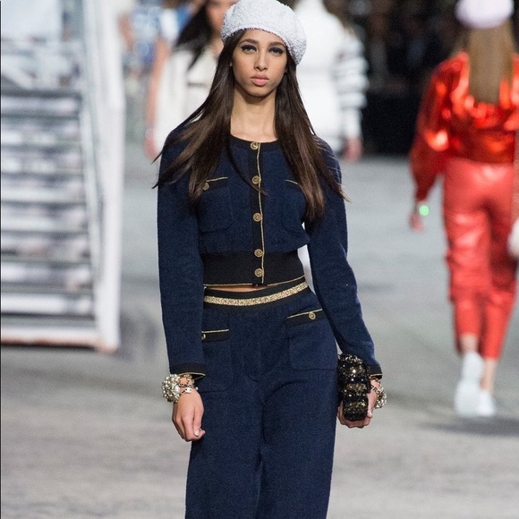 Chanel Cruise 2019 La Pausa Navy Cardigan Pants